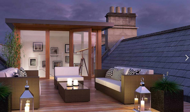 The roof terrace of a house in Bath